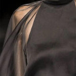 Long Sleeves Loose See-Through Solid Color Mock Neck Blouses&Shirts Tops