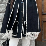 Scarf-Neckline Felt Woolen Coat