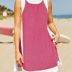Women's Color Block Sleeveless Side Slit Tops and Matching Shorts Two Piece Set