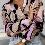 Long Sleeves Loose Buttoned Printed Lapel Blouses&Shirts Tops