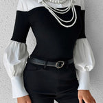 Long Sleeves Loose Buttoned Contrast Color Pleated Split-Joint Lapel Blouses&Shirts Tops
