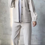 Solid Color Loose Fit Long Sleeve Button Pocket Top and Casual Pants Set
