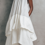 Women's Elegant White Woven High-neck Sleeveless Maxi Dress