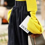 High Waisted Loose Drawstring Pleated Split-Joint Striped Pants Trousers