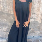 Solid Floral Embellished Sleeveless Loose Maxi Dress