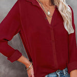 Casual Loose Long Sleeve Button V Neck Shirt Top