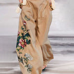 High Waisted Loose Belted Flower Print Pockets Pants Trousers