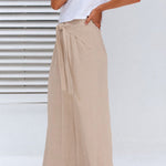 Spring and summer cotton and linen design sense strap loose wide-leg casual trousers