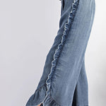 Solid Color Ruffled Elastic Waist Tie Loose Denim Flared Pants