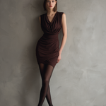 Women's Elegant Burgundy Stretch Knit V-neck Sleeveless Short Dress