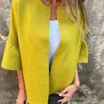 Fashionable Patchwork Round Neck Bell Sleeve Loose Jacket