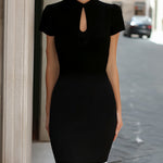 Noir Keyhole Bodycon Dress With Polka Dot Trim