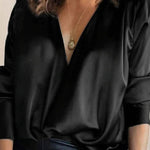 Solid Color V-Neck Long Sleeves Blouse Shirt Top