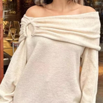 Off-shoulder Casual Loose Knit Sweater
