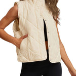 Quilted cotton stand-collar lightweight button-up vest