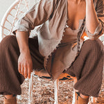 Loose wide leg trousers with leggings and sports trousers