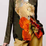 Long Sleeves Loose Floral Printed Split-Joint Lapel Blouses&Shirts Tops