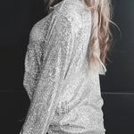Solid color button-down long-sleeve sequined cardigan