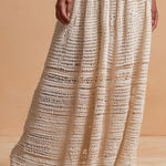 Boho Chic Ivory Crochet Halter Maxi Dress With Waist Belt