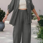 Casual Loose Solid Color Shirt Pants Set