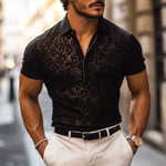 Men's Fashion Lace Lapel Short Sleeve Casual Polo Shirt