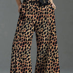 Loose Wide Leg Leopard Split-Front Casual Pants Bottoms Trousers