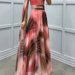 Lucia Unique Print Floral Detail One Shoulder Draped Sleeve Gown Maxi Dress