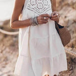 Hollow Lace Patchwork Halterneck A-Line Mini Dress