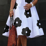 Loose Short Sleeves Flower Print V-Neck Midi Dresses