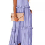 Vittoria Shirred Ruffle Tiered Maxi Halter Dress