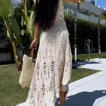Summer Getaway Look Crochet Lace Elastic Waist Irregular Hem Maxi Skirt