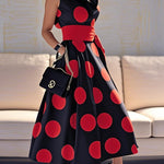 A-Line Loose Pockets Polka-Dot Split-Joint Tied Waist Lapel Maxi Dresses Shirt Dress