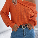 Solid Color Casual One Shoulder Long Sleeve Knitted Sweater
