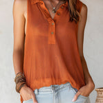 Casual Rust Lightweight Mesh Knit Sleeveless Polo Top