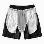 Striped Button Up Stand Collar Shirt & Man Mid Length Drawstring Swim Shorts