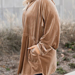 Khaki Casual Button Down Plus Size Velvet Shirt