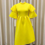 Original Loose Half Sleeves Falbala Solid Color Round-Neck Midi Dresses