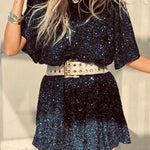 Night Moves Sequin Fabric Short Sleeve Backless H-line Mini Dress