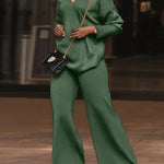 Long Sleeves Loose Solid Color V-Neck Pullovers