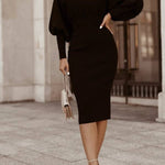 Batwing sleeve waist knitted slim dress