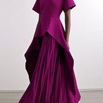 A-Line High Waisted Pleated Solid Color Split-Joint Round-Neck Maxi Dresses