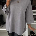 Elegance and Modern Knit Button Detail Half Sleeve Loose Sweater