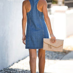 V-neck Open Back Denim Vest Mini Dress