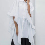 Flared Sleeves Half Sleeves Buttoned Solid Color Split-Joint Lapel Blouses&Shirts Tops