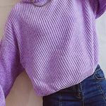 Solid Color Casual Round Neck Lantern Sleeve Short Knitted Sweater