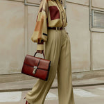 Long Sleeves Loose Buttoned Contrast Color Plaid Lapel Blouses&Shirts Tops