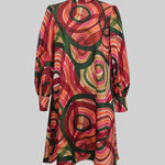 A-Line Long Sleeves Contrast Color High Neck Midi Dresses
