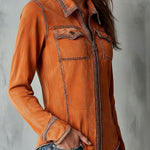 Vintage Burnt Orange Utility Zip Denim Jacket