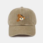 Zipper Bear Pattern Casual Washed Cotton Baseball Cap
