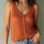 Boho Lightweight Burnt Orange Button-Front Mesh Knit Tank